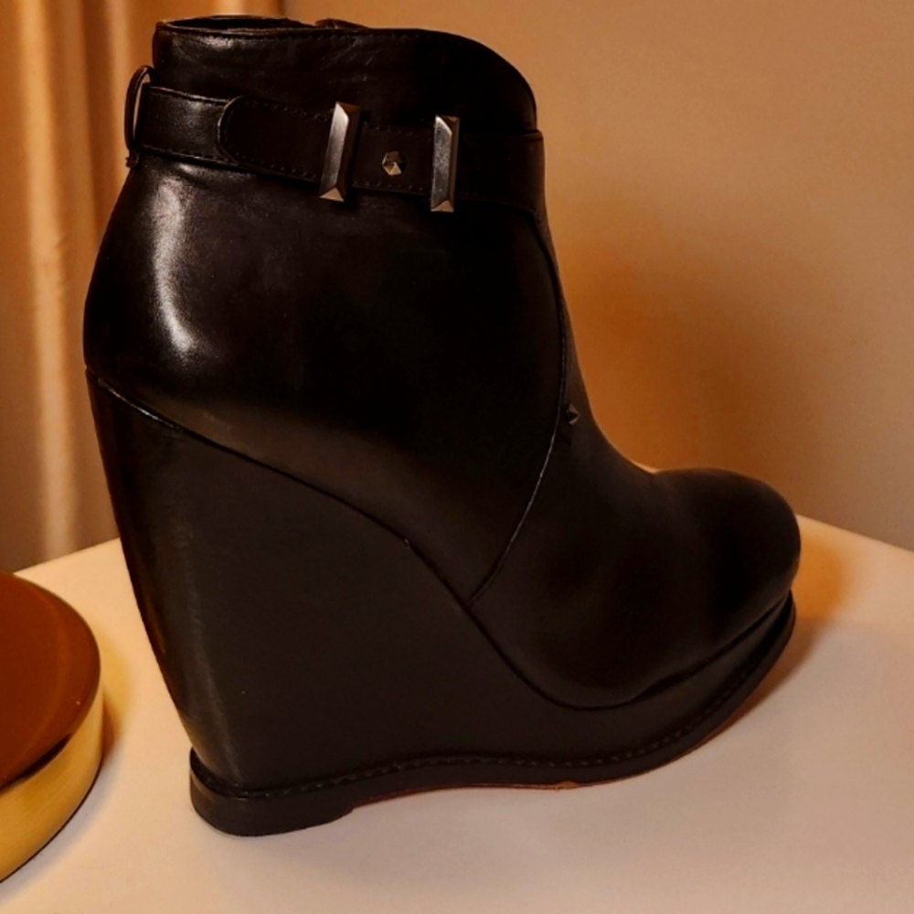 Sam Edelman wedge booties high heel ankle boots Dalton 9.5 black leather